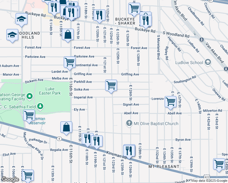 map of restaurants, bars, coffee shops, grocery stores, and more near 12302 Soika Avenue in Cleveland