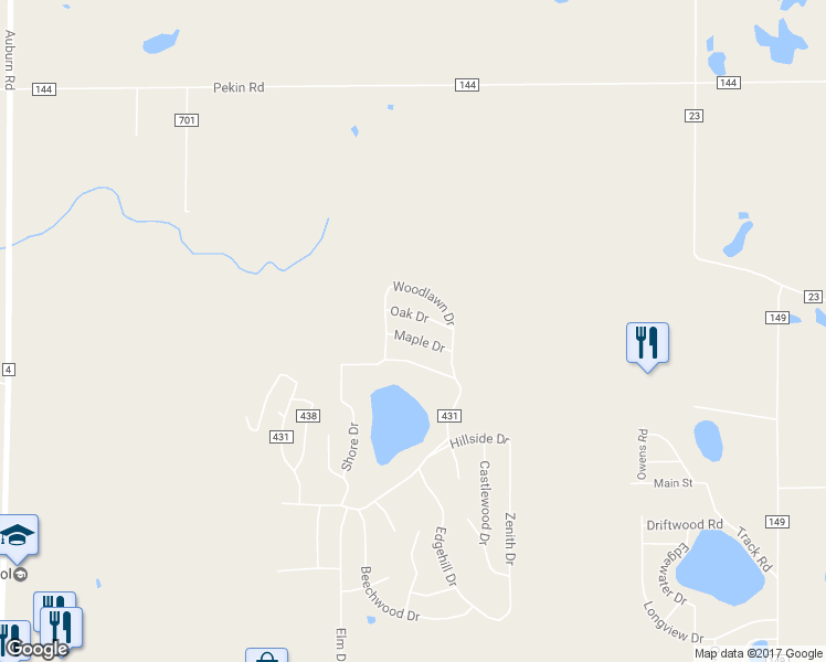 map of restaurants, bars, coffee shops, grocery stores, and more near 11488 Maple Drive in Geauga County