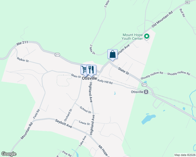 map of restaurants, bars, coffee shops, grocery stores, and more near 9 Kelly Hill Road in Otisville