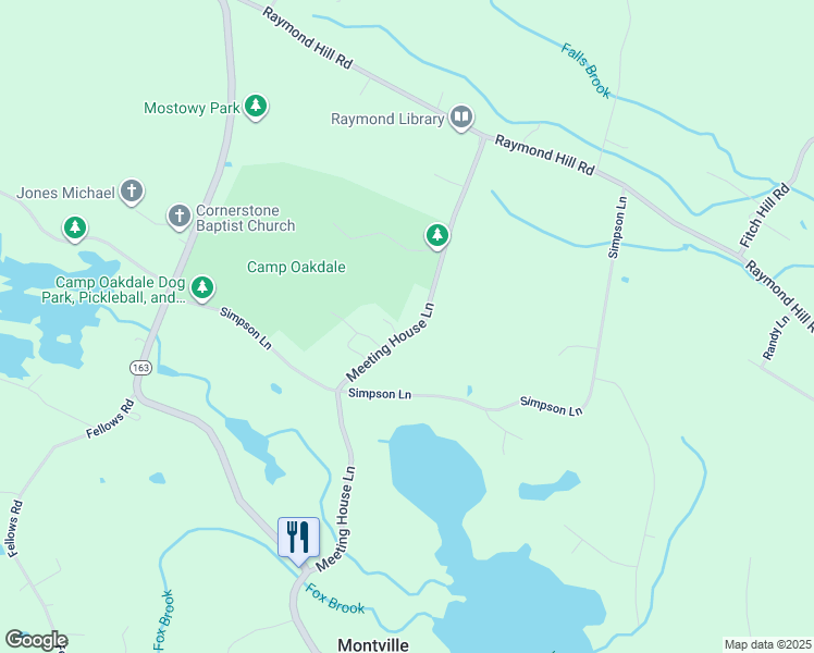 map of restaurants, bars, coffee shops, grocery stores, and more near 116 Meeting House Lane in Montville