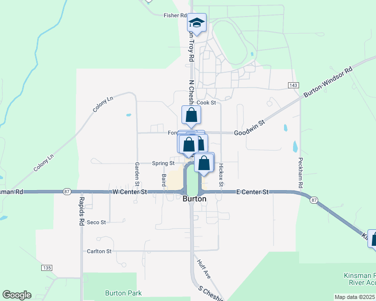 map of restaurants, bars, coffee shops, grocery stores, and more near 14522 Main Street in Burton