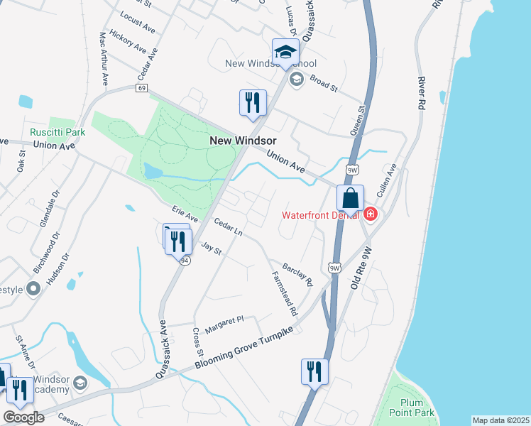 map of restaurants, bars, coffee shops, grocery stores, and more near 46 Cromwell Terrace in New Windsor