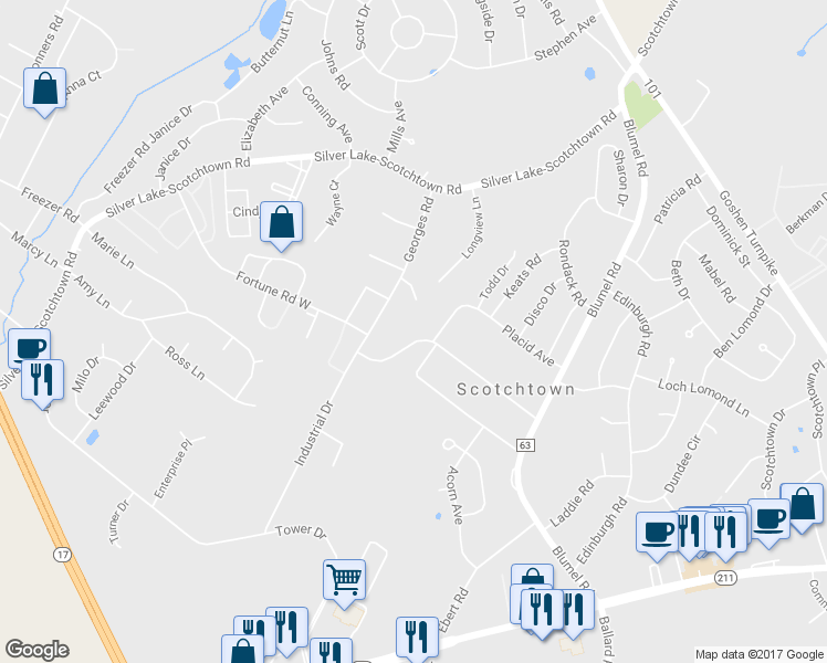 map of restaurants, bars, coffee shops, grocery stores, and more near 34 Fortune Road East in Middletown