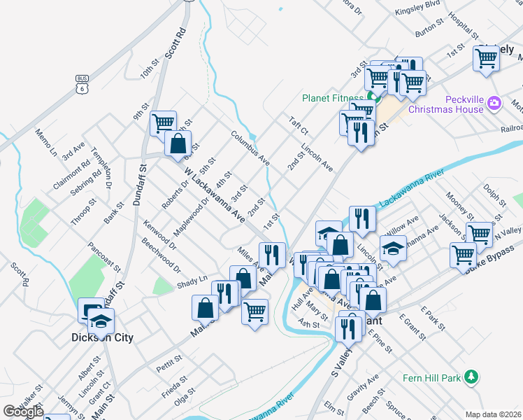 map of restaurants, bars, coffee shops, grocery stores, and more near 118 2nd St in Blakely