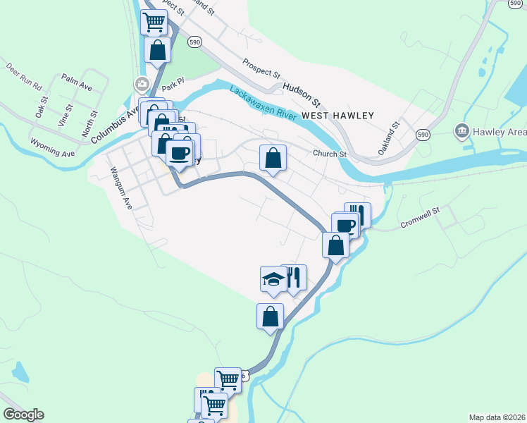 map of restaurants, bars, coffee shops, grocery stores, and more near 329 Park St in Hawley