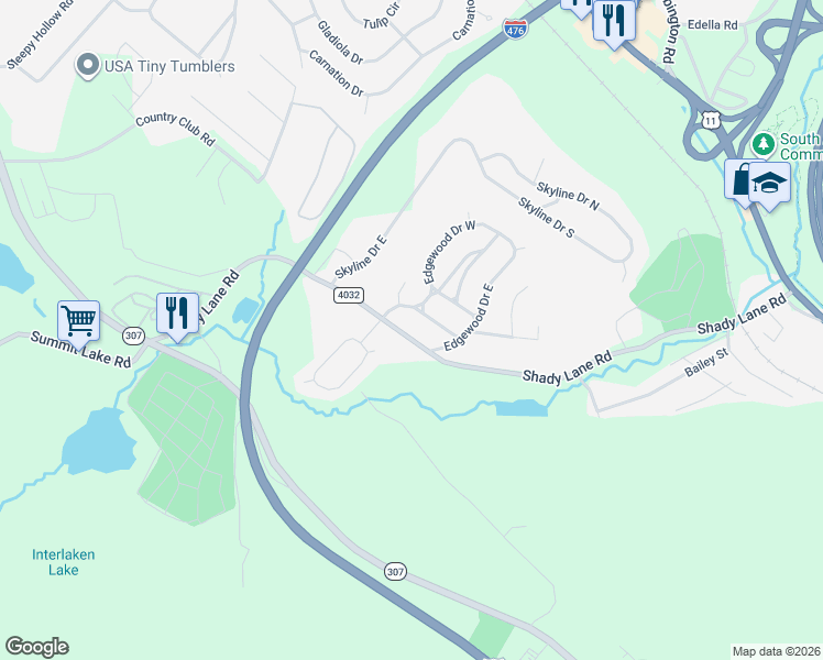 map of restaurants, bars, coffee shops, grocery stores, and more near 514 Shady Lane Road in Lackawanna County