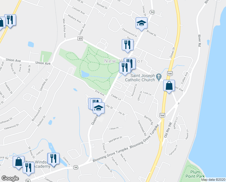 map of restaurants, bars, coffee shops, grocery stores, and more near 239 Quassaick Ave in New Windsor