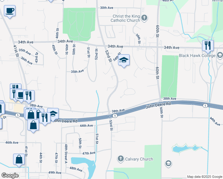 map of restaurants, bars, coffee shops, grocery stores, and more near 5214 37th Avenue Court in Moline