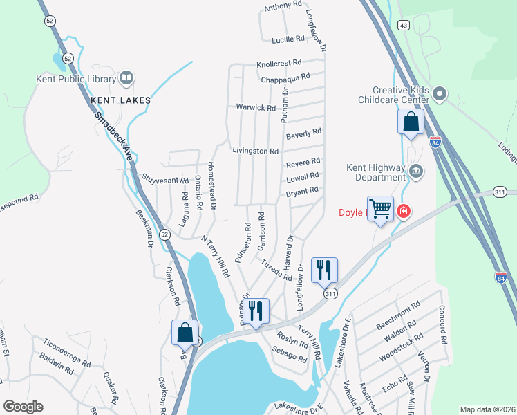 map of restaurants, bars, coffee shops, grocery stores, and more near 37 Oneonta Road in Carmel Hamlet