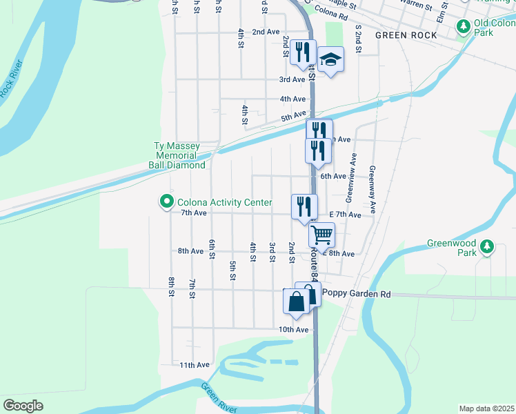 map of restaurants, bars, coffee shops, grocery stores, and more near 618 4th Street in Colona