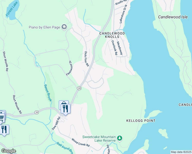 map of restaurants, bars, coffee shops, grocery stores, and more near 34 Sweetcake Mountain Road in New Fairfield