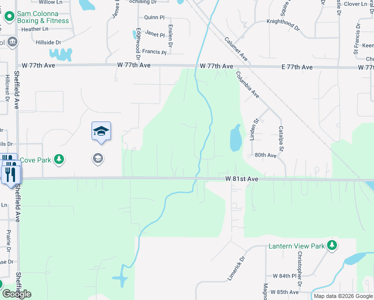 map of restaurants, bars, coffee shops, grocery stores, and more near 7998 Tapper Place in Dyer