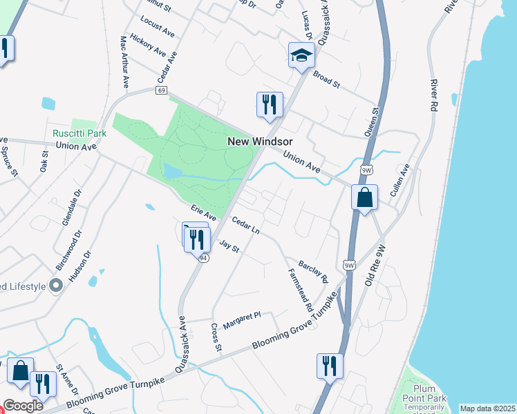map of restaurants, bars, coffee shops, grocery stores, and more near 25 Manuche Drive in New Windsor