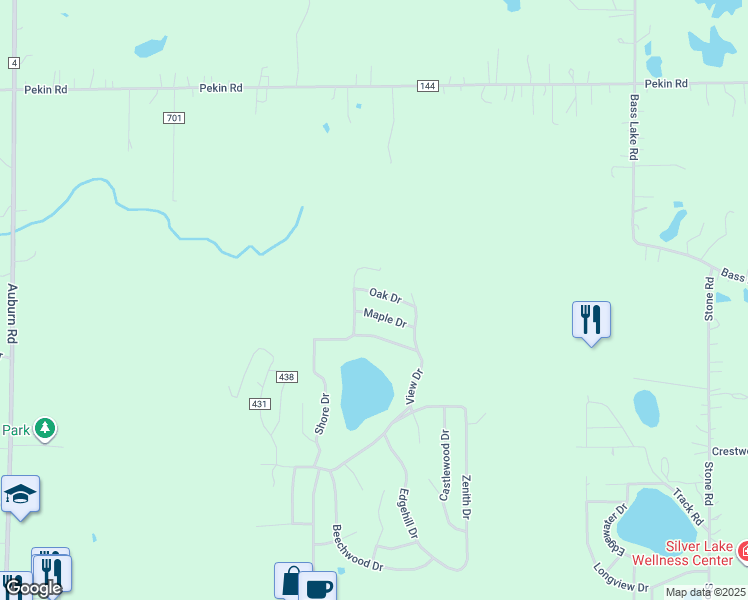 map of restaurants, bars, coffee shops, grocery stores, and more near 11488 Maple Drive in Geauga County