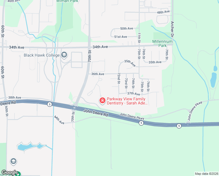 map of restaurants, bars, coffee shops, grocery stores, and more near 7104 36th Avenue B Court in Moline