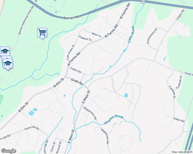 map of restaurants, bars, coffee shops, grocery stores, and more near 70 Grieb Road in Wallingford