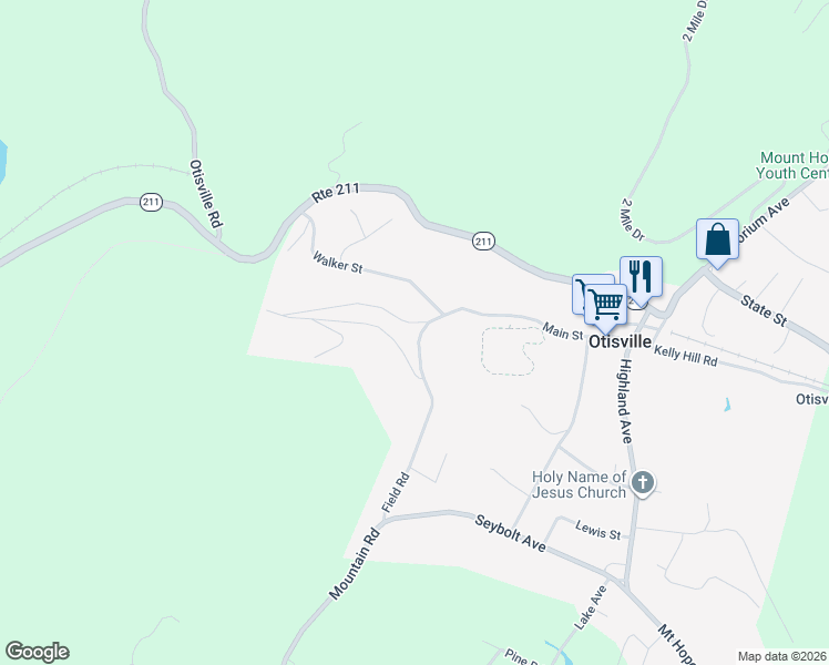 map of restaurants, bars, coffee shops, grocery stores, and more near 14 Schobl Street in Otisville