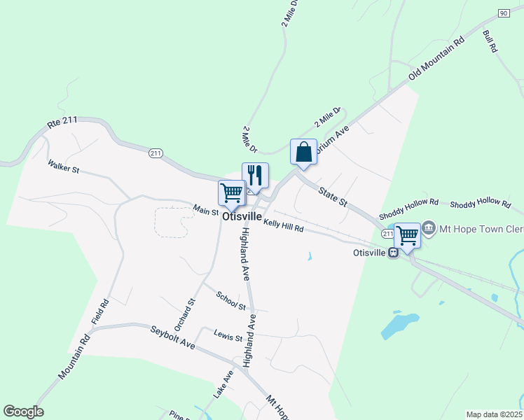 map of restaurants, bars, coffee shops, grocery stores, and more near 30 Kelly Hill Road in Otisville