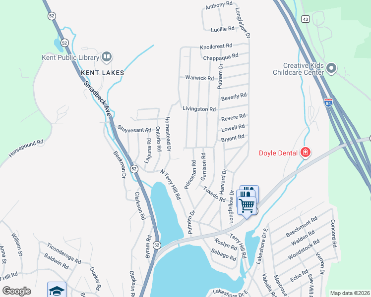 map of restaurants, bars, coffee shops, grocery stores, and more near 0 Oneonta Road in Carmel