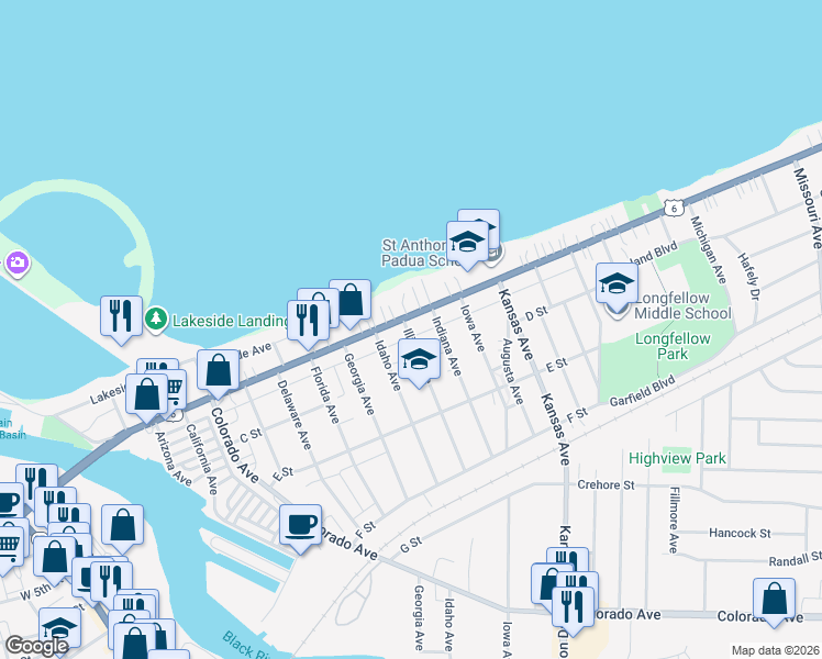 map of restaurants, bars, coffee shops, grocery stores, and more near 221 Illinois Avenue in Lorain