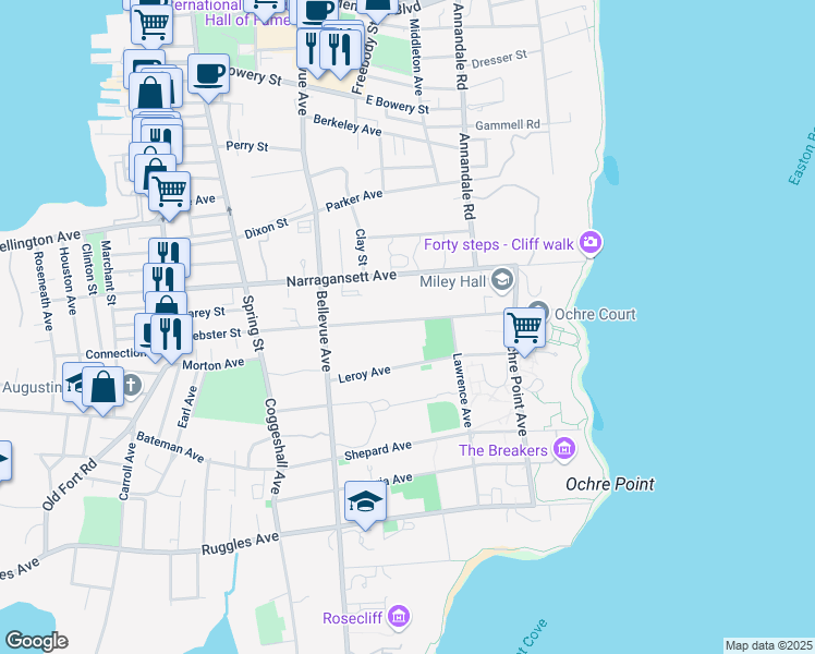 map of restaurants, bars, coffee shops, grocery stores, and more near 20 Leroy Avenue in Newport