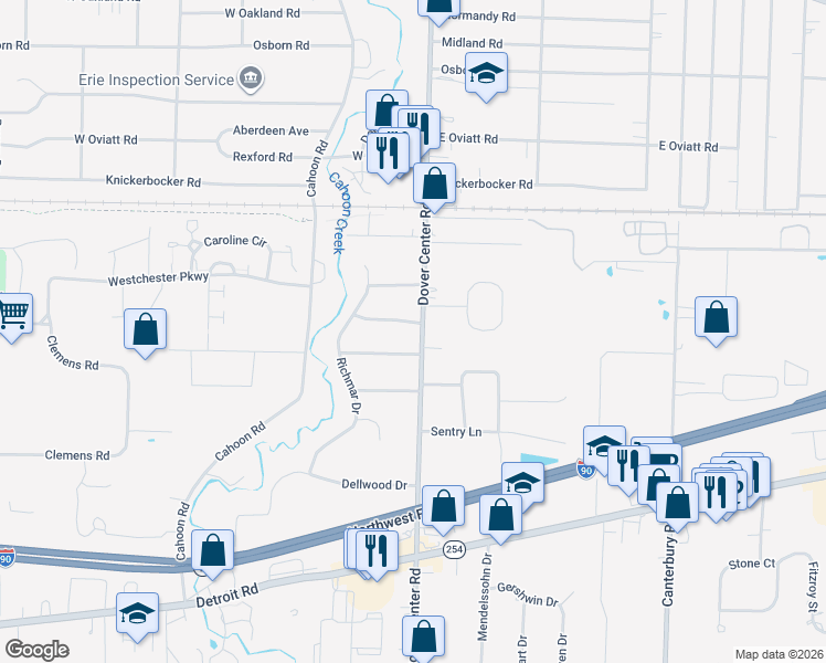 map of restaurants, bars, coffee shops, grocery stores, and more near 904 Dover Center Road in Westlake