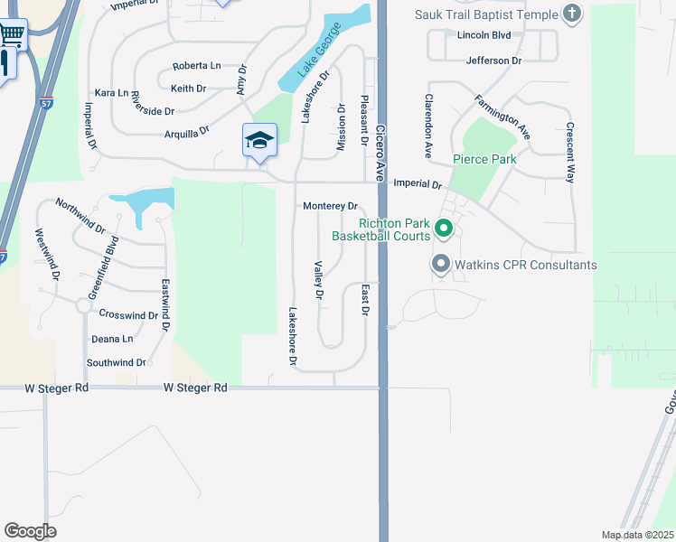 map of restaurants, bars, coffee shops, grocery stores, and more near 22847 Redwood Drive in Richton Park