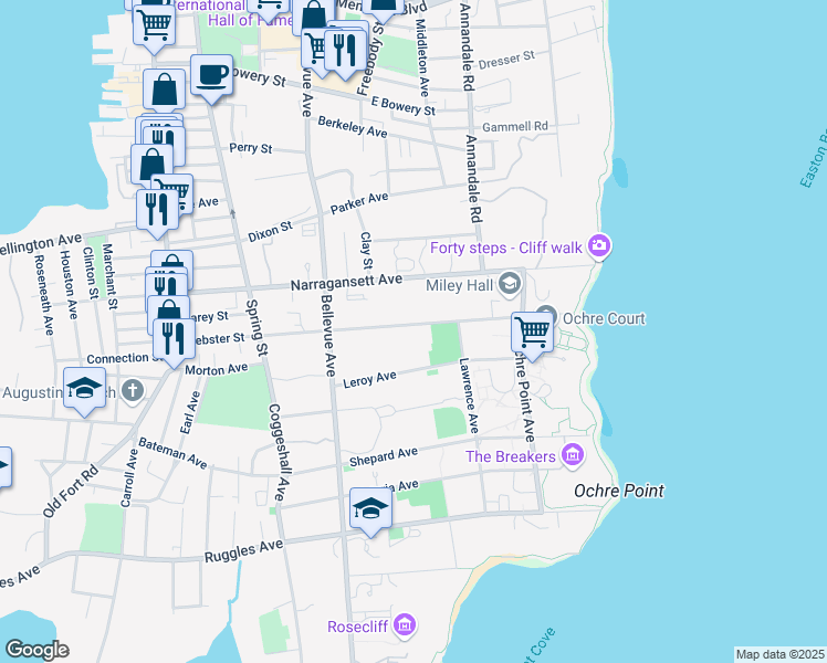 map of restaurants, bars, coffee shops, grocery stores, and more near 20 Leroy Avenue in Newport