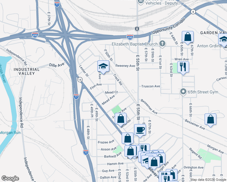 map of restaurants, bars, coffee shops, grocery stores, and more near 4827 Dakota Avenue in Cleveland