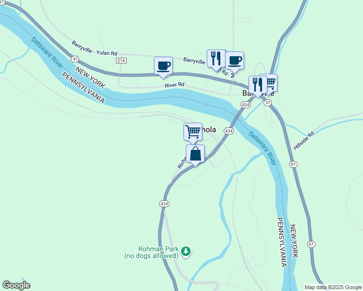 map of restaurants, bars, coffee shops, grocery stores, and more near 117 Richardson Avenue in Shohola