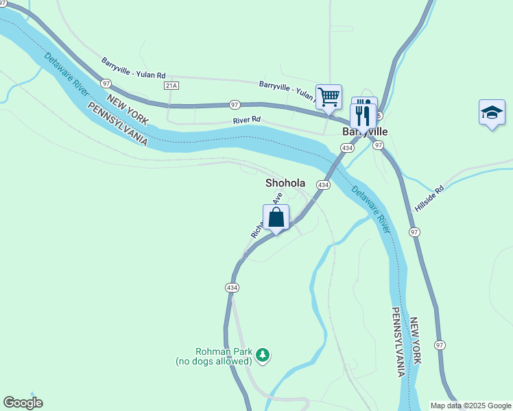 map of restaurants, bars, coffee shops, grocery stores, and more near 117 Richardson Avenue in Shohola