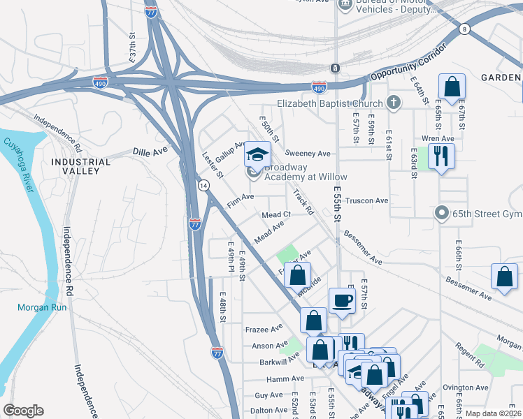 map of restaurants, bars, coffee shops, grocery stores, and more near 4827 Dakota Avenue in Cleveland