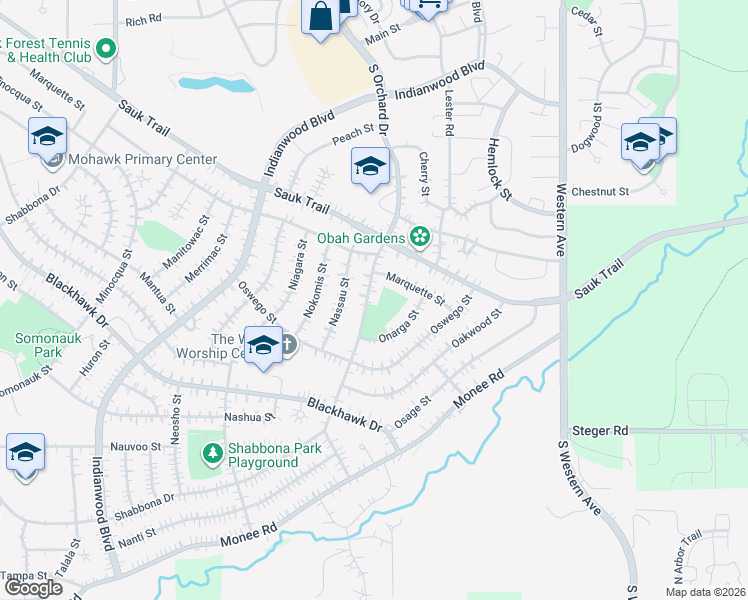 map of restaurants, bars, coffee shops, grocery stores, and more near 315 South Orchard Drive in Park Forest
