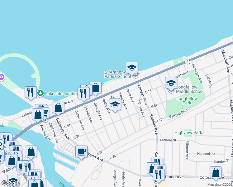 map of restaurants, bars, coffee shops, grocery stores, and more near 1120 East Erie Avenue in Lorain