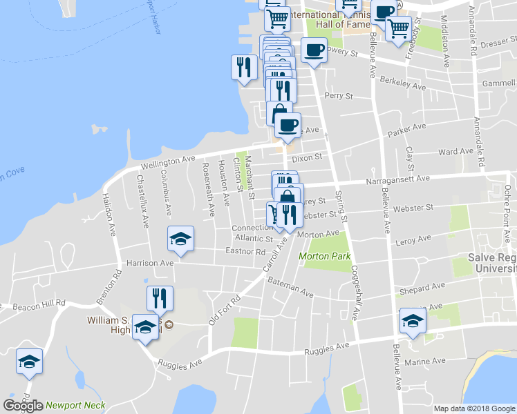 map of restaurants, bars, coffee shops, grocery stores, and more near 30 Potter Street in Newport