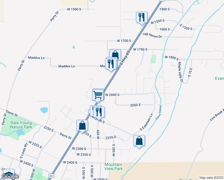 map of restaurants, bars, coffee shops, grocery stores, and more near 420 West 2000 South in Perry