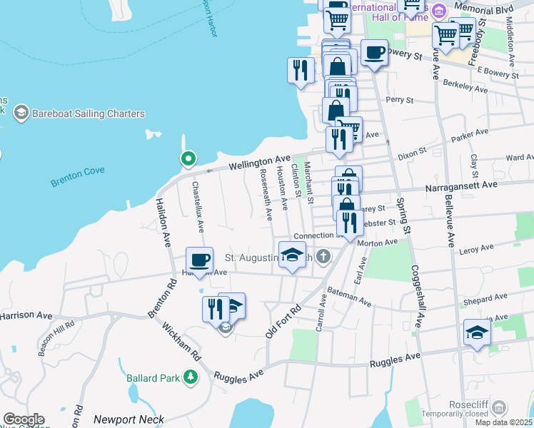 map of restaurants, bars, coffee shops, grocery stores, and more near 6 Conrad Court in Newport