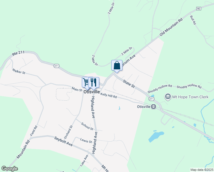 map of restaurants, bars, coffee shops, grocery stores, and more near 9 Kelly Hill Road in Otisville