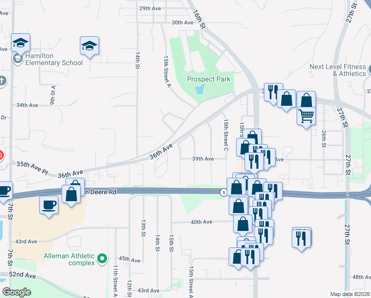 map of restaurants, bars, coffee shops, grocery stores, and more near 1501 39th Avenue in Moline