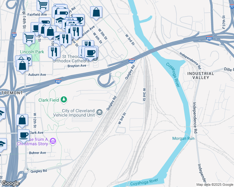 map of restaurants, bars, coffee shops, grocery stores, and more near 5326 West 7th Street in Cleveland