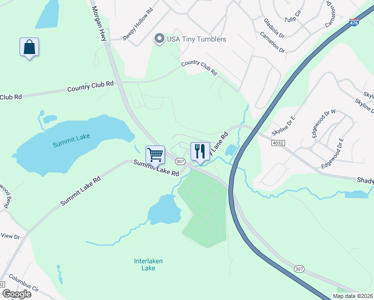 map of restaurants, bars, coffee shops, grocery stores, and more near 1 Briarwood Way in Lackawanna County