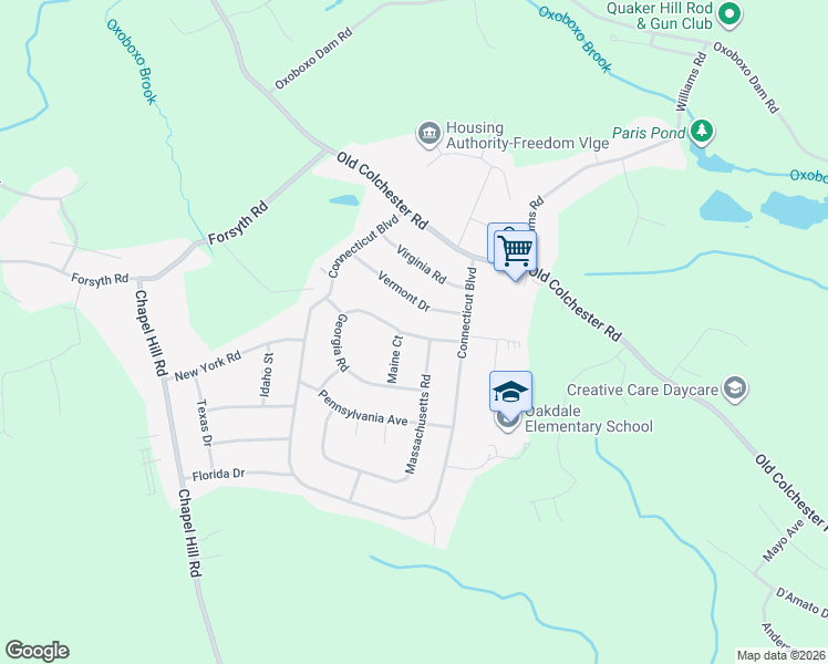 map of restaurants, bars, coffee shops, grocery stores, and more near 23 Georgia Road in Montville