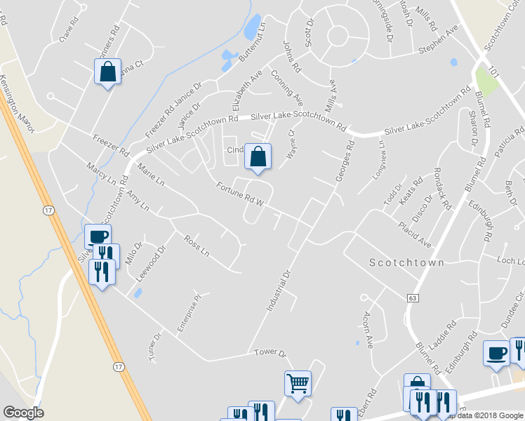 map of restaurants, bars, coffee shops, grocery stores, and more near 50 Rockwood Circle in Middletown
