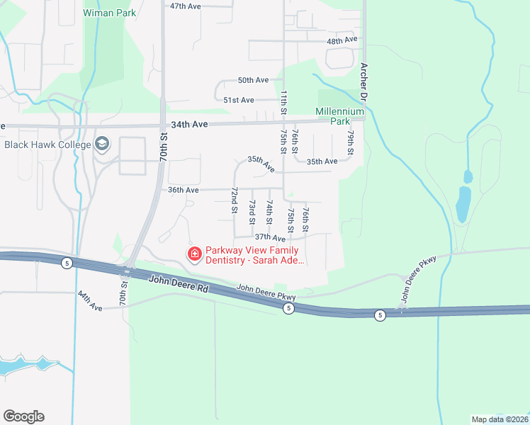 map of restaurants, bars, coffee shops, grocery stores, and more near 3623 74th Street in Moline