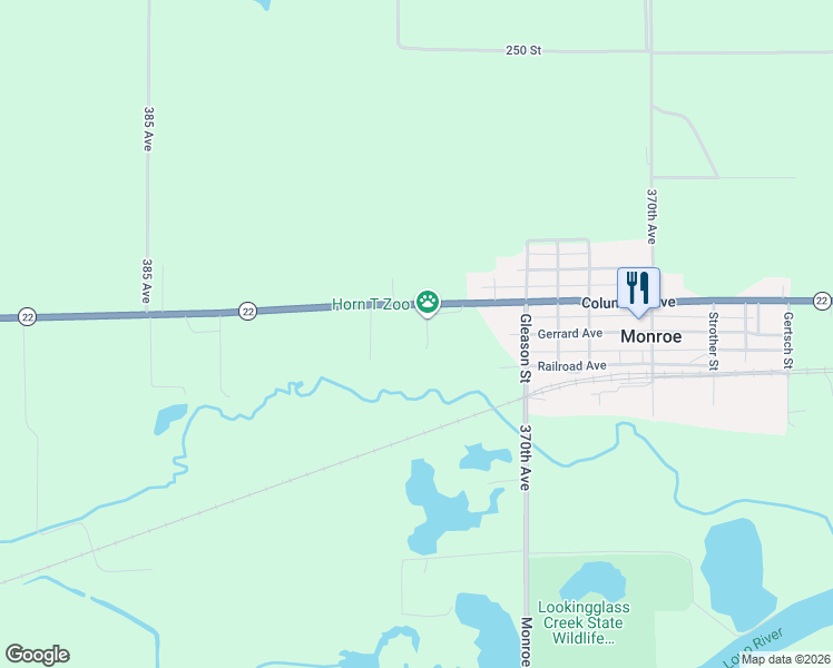 map of restaurants, bars, coffee shops, grocery stores, and more near Highway 22 in Monroe