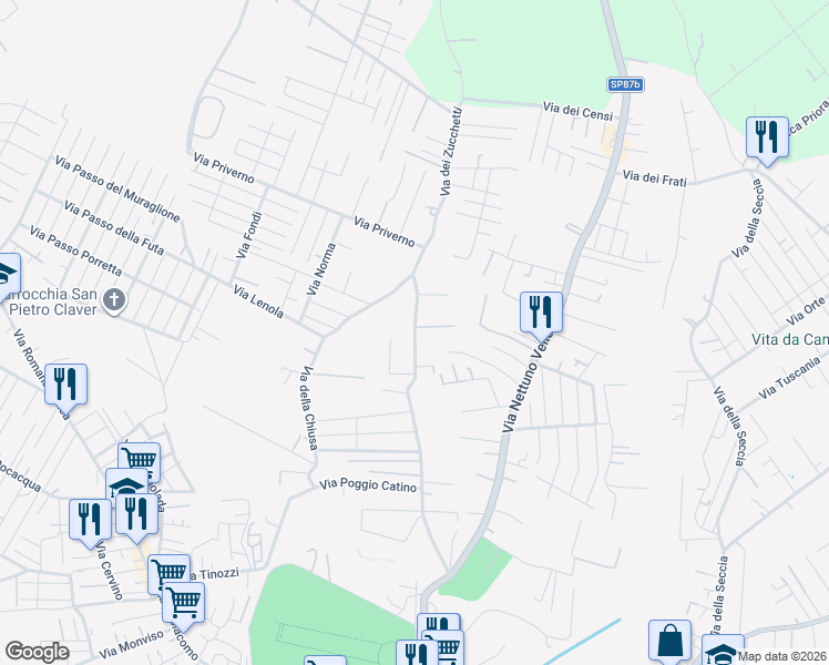 map of restaurants, bars, coffee shops, grocery stores, and more near 112 Via dei Zucchetti in Nettuno