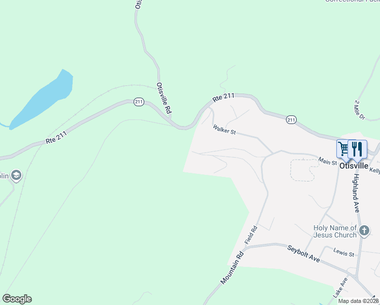 map of restaurants, bars, coffee shops, grocery stores, and more near 106 Main Street in Otisville
