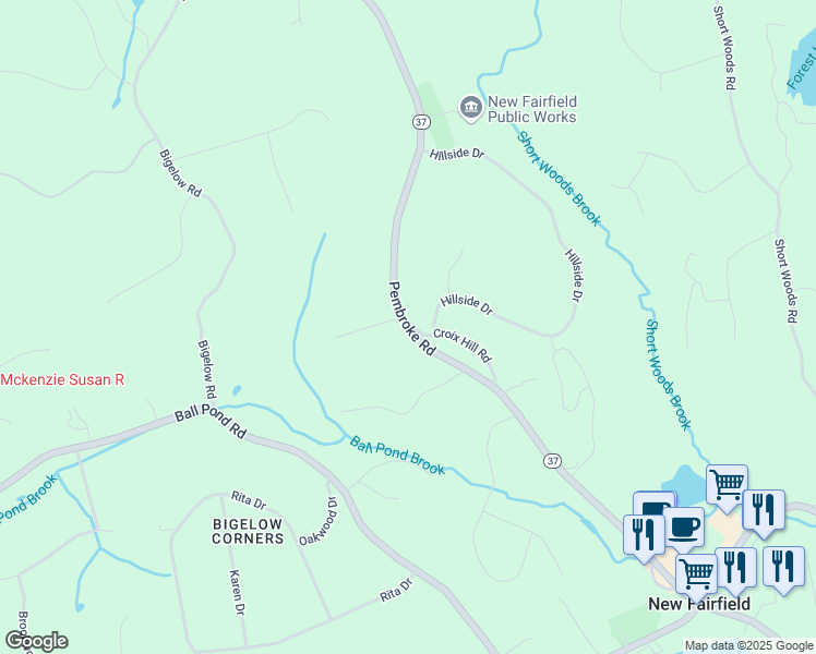map of restaurants, bars, coffee shops, grocery stores, and more near 59 Highway 37 in New Fairfield