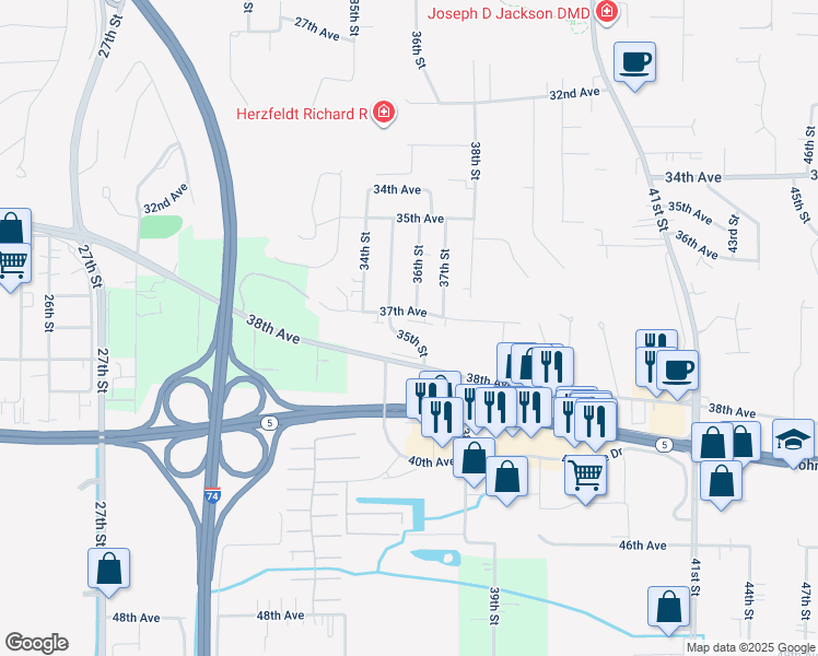 map of restaurants, bars, coffee shops, grocery stores, and more near 3507-09 37 Avenue in Moline