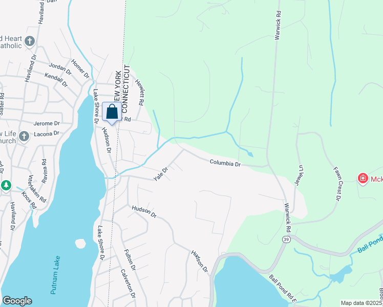 map of restaurants, bars, coffee shops, grocery stores, and more near 25 Columbia Drive in New Fairfield